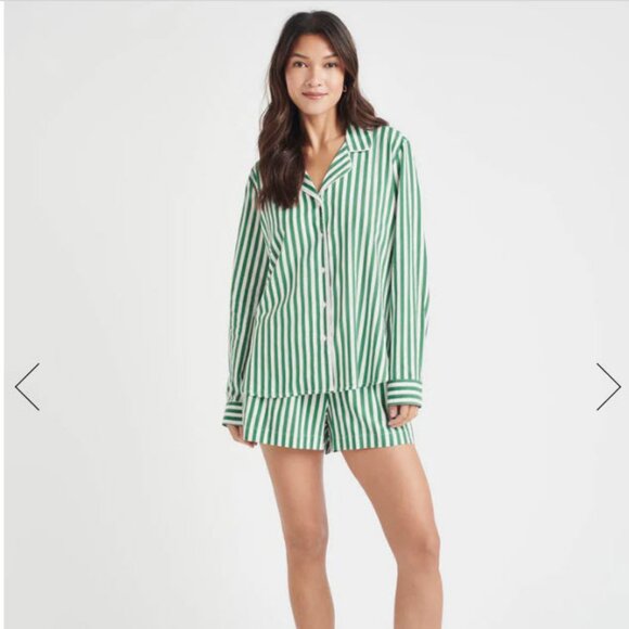 Women Splendid x Cella Jane White Green Stripe 2 PC- Set  Collared Top/S Short/M - Picture 2 of 16